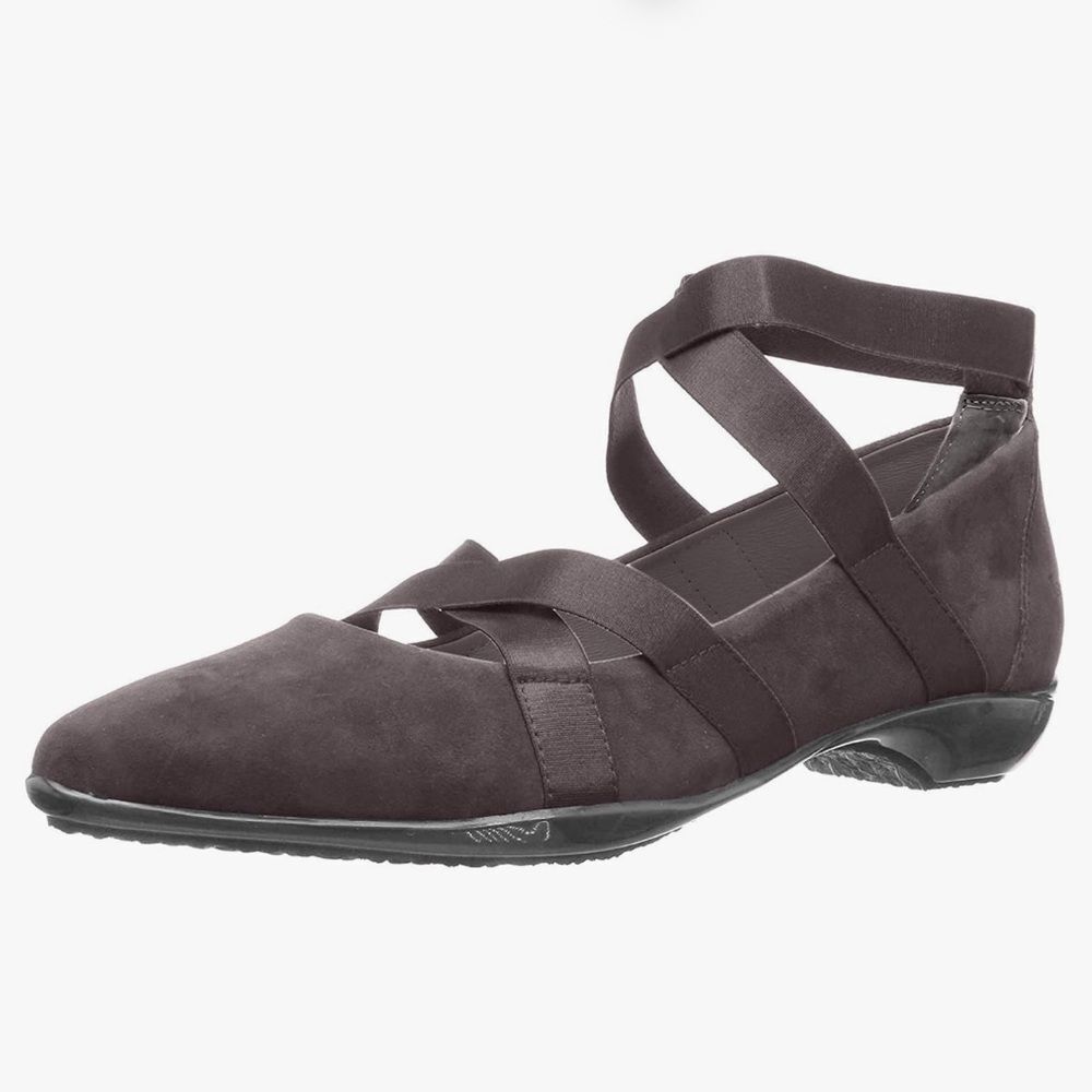 Jambu Taupe Gray Leather Ballet Flats Ribbon Detail size 7M Balletcore Classic